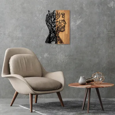 Obrázek produktu pro Wallity, Tree- SKL2306, černá,,barva ořech, Ostatní bytové dekorace, 43 x 3 x 58 cm, 50% dřevo (tloušťka: 3 cm) / 50% kov (tloušťka: 1