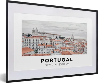 Produktbild von MuchoWow® Gerahmtes Poster Portugal - Europa - Rot - Silhouette 60x40 cm - Poster mit Schwarzem Bilderrahmen Wandposter Rahmen Foto Bilder - Schlafzimmer - Plakat in Rahmen - Drucken