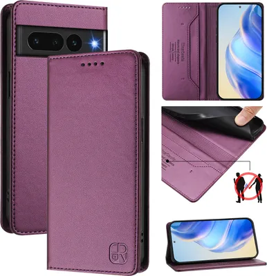 Produktbild von Lederhülle für Google Pixel 7 Pro Hülle Flip Brieftasche Kartenfächern Ständer Schutzhülle Lila