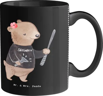 Produktbild von Mr. & Mrs. Panda Pott Sicherheitsdienstmitarbeiterin Herz - Schwarz - Geschenk, Becher, Teetasse, Kaffeetasse, Tasse, Teepott, mit Spruch