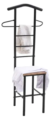 Produktbild von Herrendiener JIVO Stummer Diener Kleiderständer,  Metallgestell schwarz und Ablage in Wildeiche, 121 cm, Garderobe mit Hosenbügel