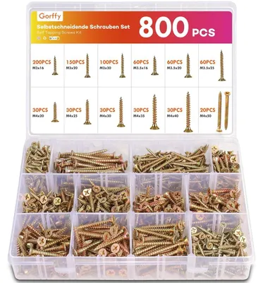 Produktbild von Holzschrauben Set 800 Stück Selbstschneidende Schrauben Senkkopf Sortiment mit Aufbewahrungsbox M3 M3.5 M4
