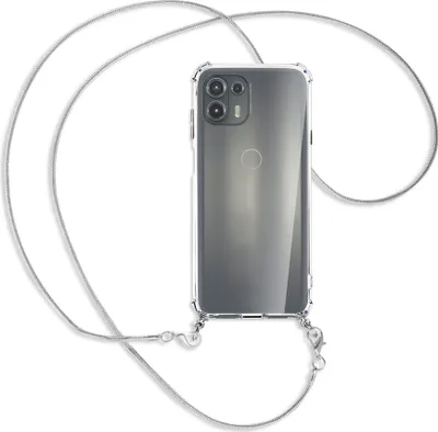 Produktbild von Handykette Backcover-Schutzhülle mit Band (Metall silberfarben) für Motorola Edge 20 Lite (XT2153-1) - silberfarbene Kette Snake