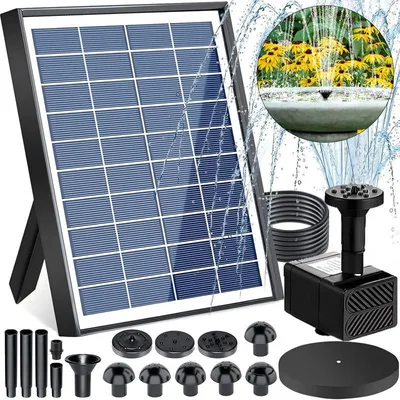 Produktbild von 6,5W Solar Springbrunnen Pumpe, Schwimmende Solar Teichpumpe mit Düsen & Schlauch, DC Bürstenlose Wasserpumpe für Gartenteich, Vogelbad, Aquarium, Mini Wasserfall Garten Dekoration