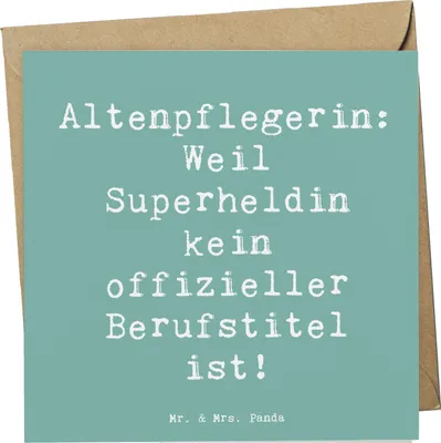 Produktbild von Mr. & Mrs. Panda Grußkarte Spruch Altenpflegerin Superheld - Meeresbrise - Geschenk, anlasskarte, Glückwunschkarte, Beruf, Superheldin, Berufspassion, Berufsgestaltung