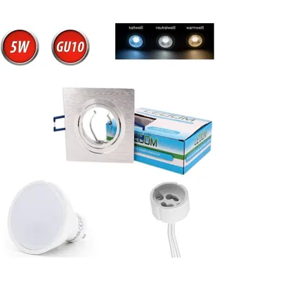 Obrázek produktu pro Zapuštěné bodové svítidlo GU10 zapuštěný rámeček 35° otočný Ø75mm vrtaný otvor hliník včetně GU10 5W neutrální bílá 350 lumenů LED žárovka stříbrná kartáčovaná hranatá
