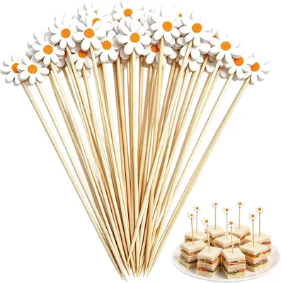 Productafbeelding van Cocktailspiesjes bamboe - Spiesjes fingerfood bloemen - Fruitspiesjes 13 cm