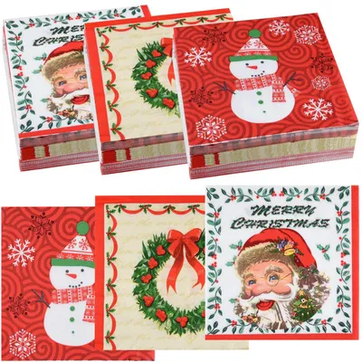 60 Weihnachtsservietten, 3 Designs, Papier, 33x33 cm, 2-lagig