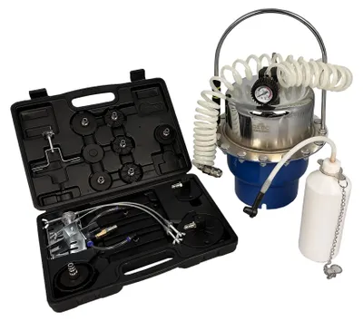 Immagine prodotto di Kit-set strumenti per il sistema spurgo freni auto e liquido con adattatori universale, pompa per multimarca Gebo Tools