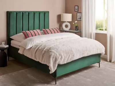Produktbild von BELIANI Polsterbett Dunkelgrün Samtstoff Gesteppt mit Hohem Kopfteil Bettkasten Lattenrost 140x200 cm Hochklappbar für Schlafzimmer Doppelbett Ehebett