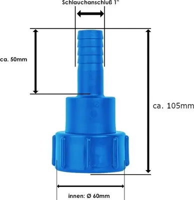 Produktbild von IBC Adapter IG S60x6 mit 1" Schlauchtülle für Regenwassertank IBC Container Bradas 6201