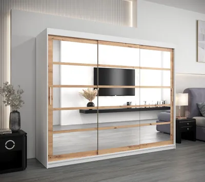Produktbild von Schwebetürenschrank LEONA – Breite 250 cm, Weiß / Eiche Artisan