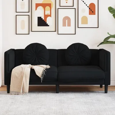 Produktbild von Design Sofa mit Kissen 2-Sitzer Schwarz Samt, Schlafsofas 2024 Neu