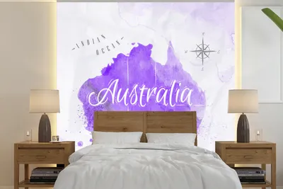Produktbild von MuchoWow® Fototapete für Wohnzimmer oder Schlafzimmer Wandtapete Vinyl Motivtapete Karte - Australien - Aquarell - 240x240 cm - Schlafzimmer-Tapete