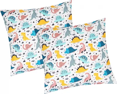 Produktbild von Renforcé Kissenbezug - 2er Set in 40x40 cm - Dinosaurier - Kopfkissen-Bezug, Kissenhülle, Dekokissenbezug aus 100% Baumwolle, Kinder (KY-Dino-40x40cm)