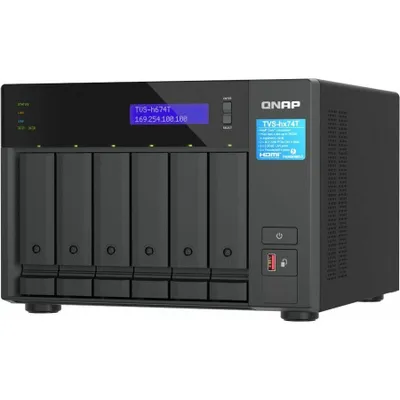 Produktbild von QNAP TVS-H674T - NAS-Server - 6 Schächte - SATA 6Gb/s - RAID RAID 0, 1, 5, 6, 10, 50, JBOD - RAM 32 GB - 2.5 Gigabit Ethernet - iSCSI Support