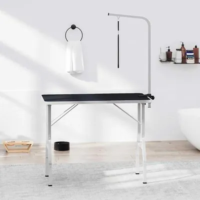 Productafbeelding van Verstelbare trimtafel voor honden en katten met 1 roestvrijstalen bevestigingslus, opvouwbaar, antislip oppervlak, 110 x 60 x 76 cm, ideaal voor vachtverzorging, knippen, borstelen en hygiëne