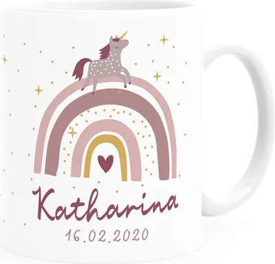 Produktbild von Kindertasse Kunststoff Regenbogen Einhorn personalisierte Namenstasse Mädchen SpecialMe® weiß Kunstoff-Tasse
