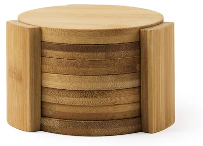 6 Bambus-Untersetzer rund 10 cm braun