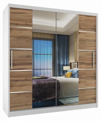 Produktbild von BELINI Verona ME Schiebetürenschrank 158 cm Weiß/Goldbraun Matt - Kleiderschrank mit Spiegel & 2 Schubladen, Schlafzimmer