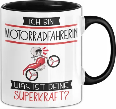 Produktbild von Motorradfahrerin Geschenk Tasse Ich Bin Motorradfahrerin Was Ist Deine Superkraft Geschenkidee Lustig Geburtstag Weihnachten (Schwarz)