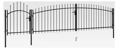 Produktbild von Gartentor aus pulverbeschichtetem Stahl, 5x1,5 m, Schwarz, abschließbar, mit Speerspitzen, robustes Zauntor für Garten, Terrasse und Hof