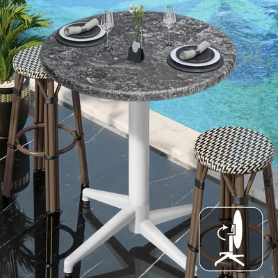 Produktbild von WAP | Bistro Außen Stehtisch | Ø:H 60 x 109 cm | Felsen / Weiß | Rund | Klappbar | Bistro Stehtisch Gastro Tisch