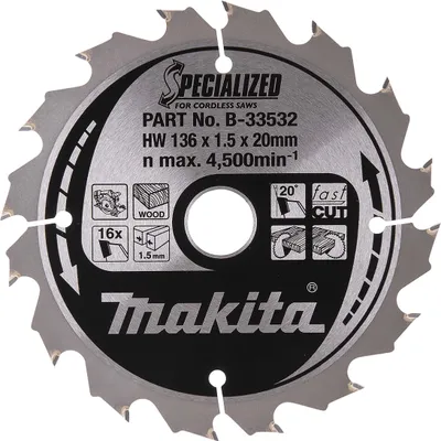 Image de Lames carbure ''Specialized'' Ø136 pour bois - MAKITA B-33532