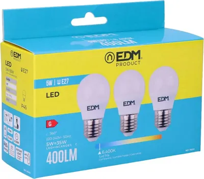 Obrázek produktu pro Balení 3 LED EDM 98203 G 35 W 5 W 50 W E27 400 lm Ø 4,5 x 8 cm (6400 K)