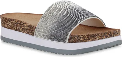 Produktbild von VAN HILL Damen Pantoletten Sandaletten Plateau Strass Schuhe 841091, Farbe: Weiß, Größe: 36