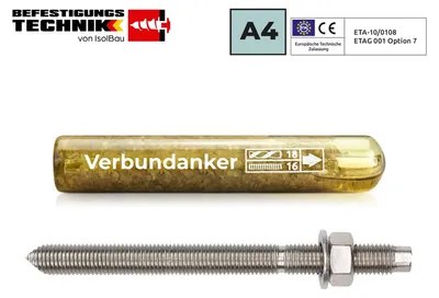 Verbundankerpatrone + Ankerstange A4 Edelstahl M8-M24 Verbundanker Mörtelpatrone