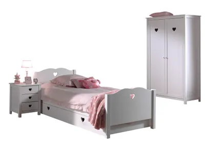 Produktbild von Diese Amori-kombination besteht aus den folgenden Elementen: amori bett 90x200cm * und ein lattenrost 13l und ein amori nako * und ein amori 2 tur schrank * und ein amori unterbett *