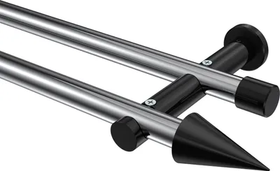Produktbild von Interdeco Gardinenstange / Vorhangstange Chrom / Schwarz, Typ Platon Savio (Kegel) ohne Ringe, 20 mm Ø 2-läufig, 180 cm