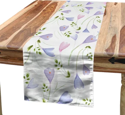 Produktbild von ABAKUHAUS Blume Tischläufer, Weich tonte Iris Herbst Blooming Crocus Petals Garten Blatt Flourishing, 40 x 180 cm, Lavendel Grün