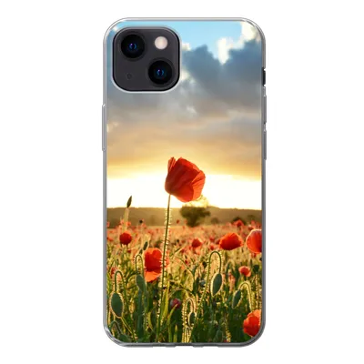 Produktbild von MuchoWow® Handyhülle Schutzhülle Hülle für iPhone 13 mini Bunter Himmel über vielen Mohnblumen Silikon Softcase Handy Hülle - Softcase