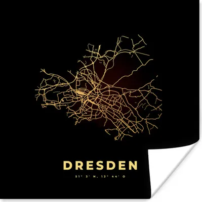 Produktbild von MuchoWow® Poster Dresden - Karte - Gold - Stadtplan 50x50 cm - Wohnzimmerdekoration