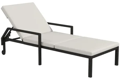 Produktbild von Rattan-Liegestuhl mit verstellbarer Rückenlehne und Rollen – Creme und Schwarz