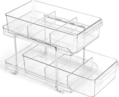 Produktbild von 2-stöckiger Organizer mit Schubladen und Trennwänden,transparent Küchenschublade,ausziehbar,Schrankauszug für Küche, Bad und Schrankaufbewahrung