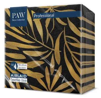 Obrázok produktu pre 50 textilných obrúskov podobných Golden Leaves - Zlaté listy na čiernej farbe 40x40cm