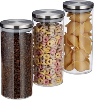 Productafbeelding van Voorraadpot 3 stuks - 1,3 liter - Luchtdicht - Rvs deksel - Pasta - Bewaarpot - Doorzichtig