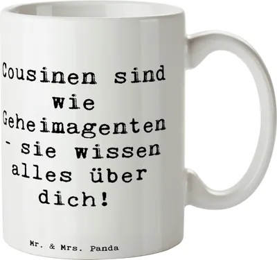 Produktbild von Mr. & Mrs. Panda Tasse Spruch Cousinen Geheimagenten - Weiß - Geschenk, Becher, handgemacht, Kaffeetasse, Geburtstage, Kaffeebecher, Freundschaft, Dankeschön, Pott