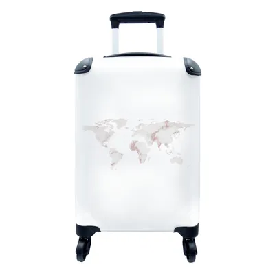 Produktbild von MuchoWow® Koffer Handgepäck Trolley Rollkoffer Kleine Reisekoffer mit 4 Rollen - Weltkarte - Marmor - Rosa - Weiß - Cabin Size < 55x40x23 cm & 55x40x20 cm - Fotokoffer - Kabinenkoffer - Boardgepäck - Reise-Box - Reisekoffer - Reisegepäck - Koffer mit Bild - Trolley für Kinder