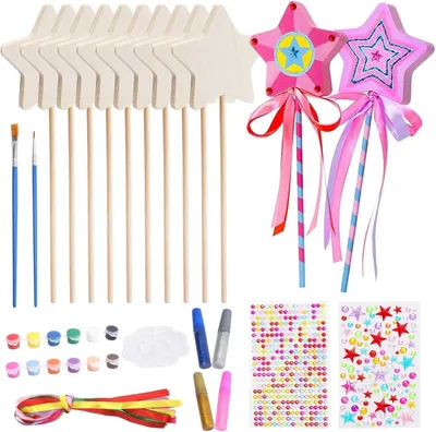 Produktbild von 12 Stück Zauberstab Kinder Holz Bastelset, Fee Prinzessin Zauberstab mit DIY-Wer