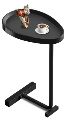 C-förmiger Beistelltisch, oval, schwarz, 45x30x62 cm