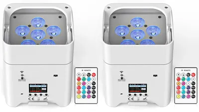 Produktbild von LED PAR Scheinwerfer 2er Set - DMX512 Bühnenlicht - 6x18W RGBWA+UV 6-in-1 - Akkubetrieb - Drahtlose Fernbedienung - EU Stecker 90–240V