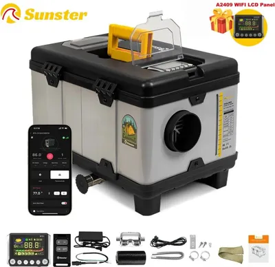 Produktbild von Diesel Luftheizung - 8 kW Standheizung - WiFi & Bluetooth App + LCD + Fernbedienung - Multispannung 12V/24V/AC110–240V - Thermostatmodus - 20–25 m² - Grau
