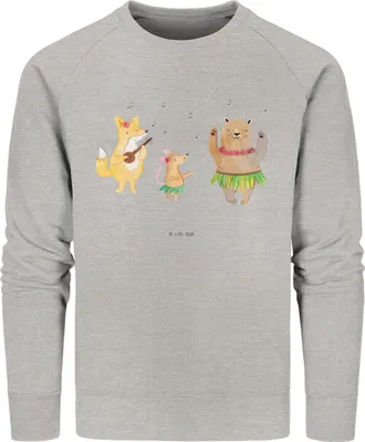 Produktbild von Mr. & Mrs. Panda Baumwoll Pullover Waldtiere Aloha Größe XL - Heather Grey - Geschenk, Bär, Igel, Sweatshirt, Hase, Pulli, Musik, Tanzen, Sweater, Wald, Lustige Sprüche