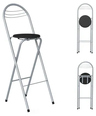 Immagine prodotto di Sgabello pieghevole con schienale, altezza seduta 75 cm, nero/argento