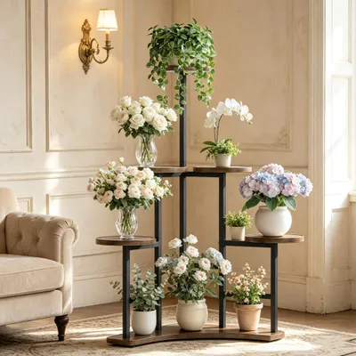 Produktbild von FATIVO Blumenständer Indoor 6 Ebenen, Blumentreppe Metall für Balkon, Garten, 50 x 108cm