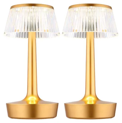 Produktbild von 2x LED Tischleuchte, Messing, Kristall-Effekt, Touch, Dimmer